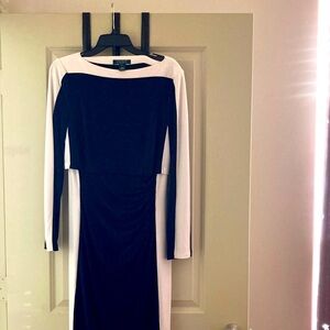 Ralph Lauren Blue and White Long Sleeve Dress, size large